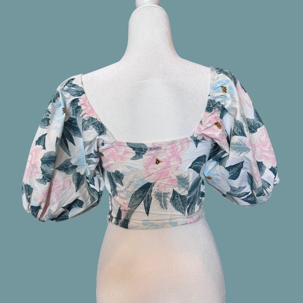 BILLABONG Salty Blonde Back In Town Top M Multicolor Floral Puff Sleeve - Picture 3 of 7